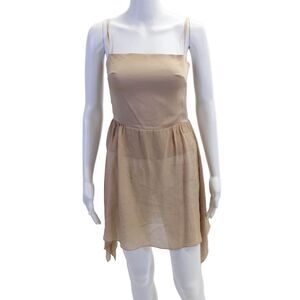 Collette Dinnigan Women Slip Dress Beige Silk Sleeveless Square Neck Size XS